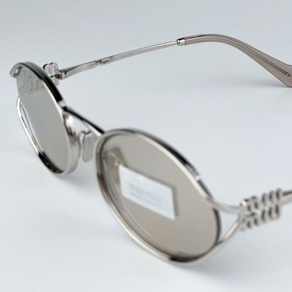 NEW Miu Miu MU52YS 1BC10F Silver Pale Gold Oval Unisex Sunglasses MU 52YS